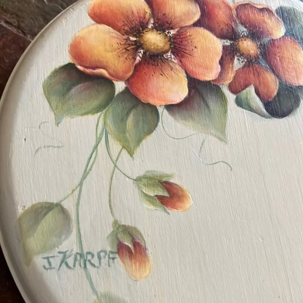 Vintage Hand painted Handheld Mirror with Heart Cutout‎